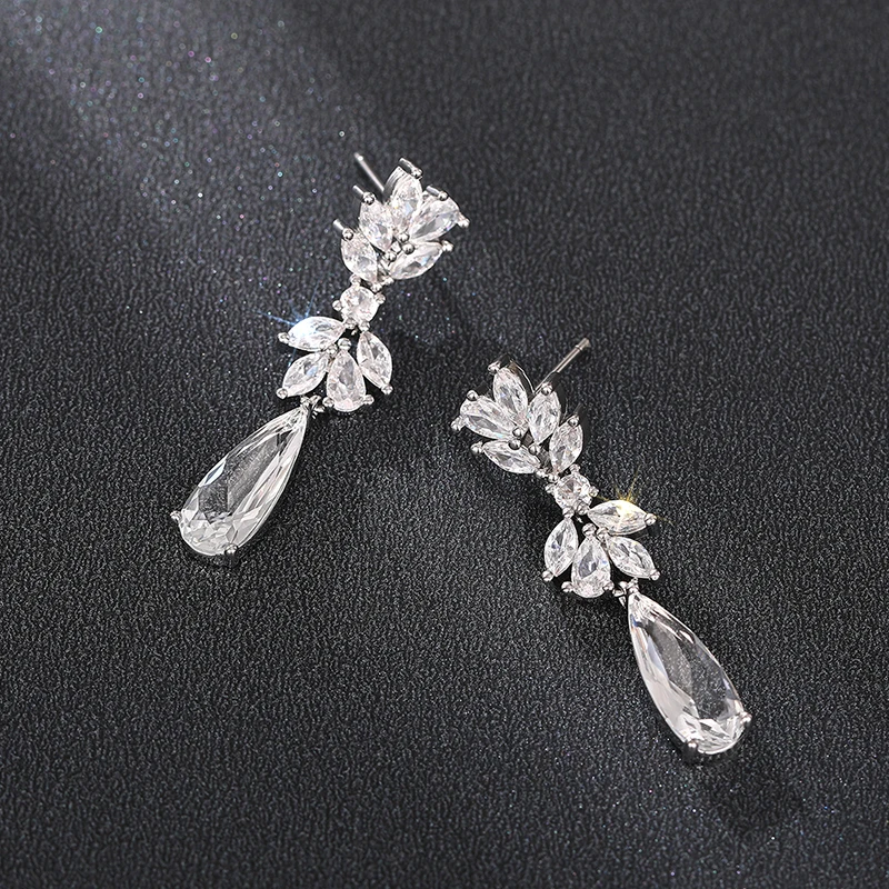 Huitan Luxury Delicate Bridal Wedding Earrings Jewelry with Bright Drop-shaped Zirconia Female Graceful Gorgeous Accessories