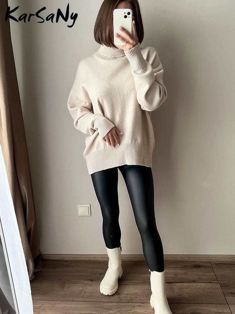 Winter Yellow Warm Turtleneck Sweater For Women Thick Knitted Pullovers Vintage Women\' s Jumper Gray Oversize Sweaters For Women