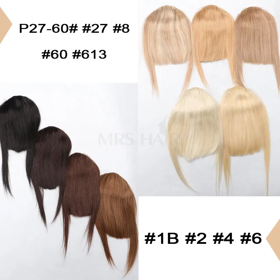 MRSHAIR Human Hair Bangs Clip In Hair Extension Natural 3D Fake Blunt Air Bangs Hair Pieces Non-Remy 3Clips 2.5