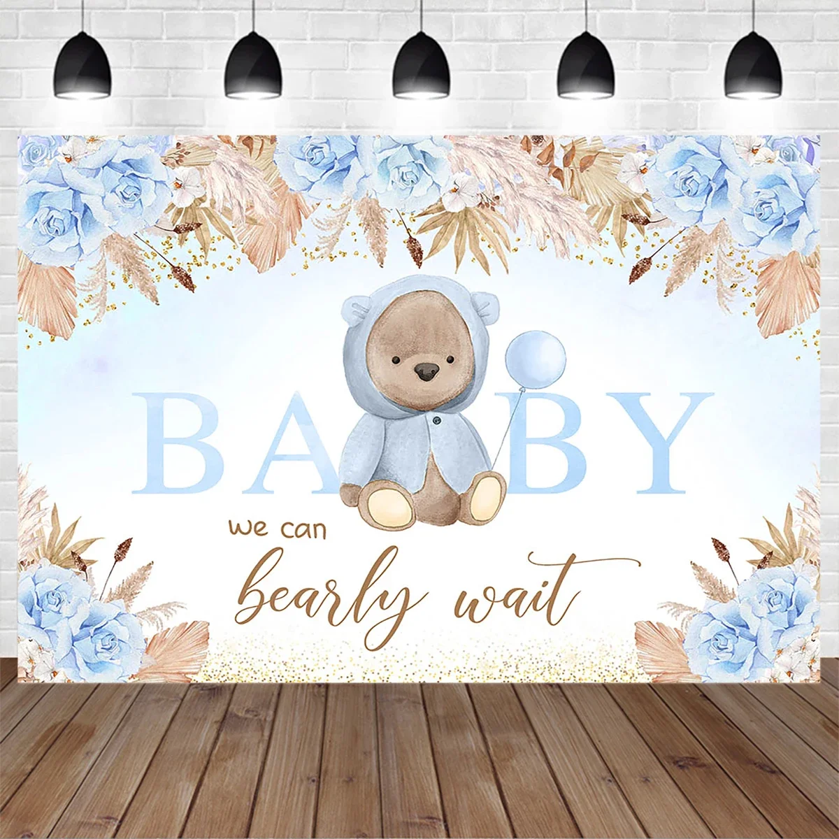 Mocsicka Baby Shower Bohemia One Birthday Backgrounds Bear Blue Flower Balloon Backdrop Boy Kid Portrait Photo Studio Party Prop