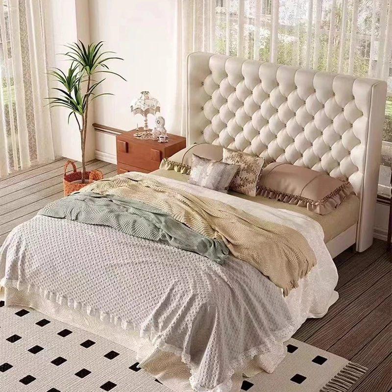 

#For Luxury Bedroom Furniture Leather Leather Case High Headboard Double King Modern Simple Home Hotel Queen Bed Frame
