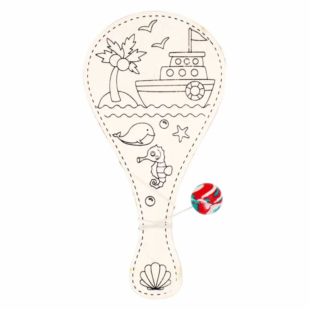 

Wooden DIY Paddle Ball with String With String Blank Racket DIY Racket with Ball Elastic Interactive Wooden Racket Toddlers