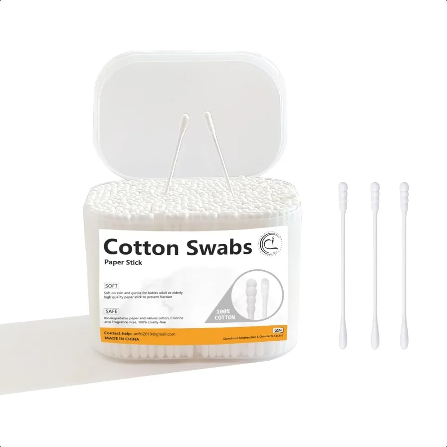 1000 Count Mini Cotton Swabs Spiral Round Cotton Swab with Paper Stick for Personal Care and Cleaning