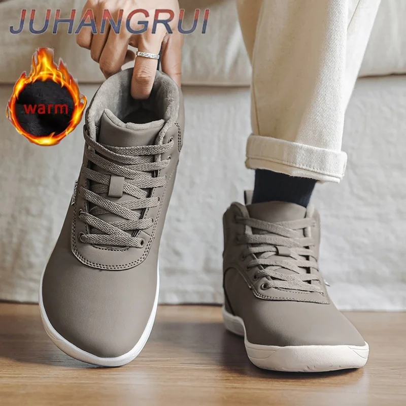 

Winter Mens Wide Toe Barefoot Cotton Shoe Outdoor Comfortable Walking Cotton Shoe Warm Waterproof High-Top Hiking Shoe Anti-slip