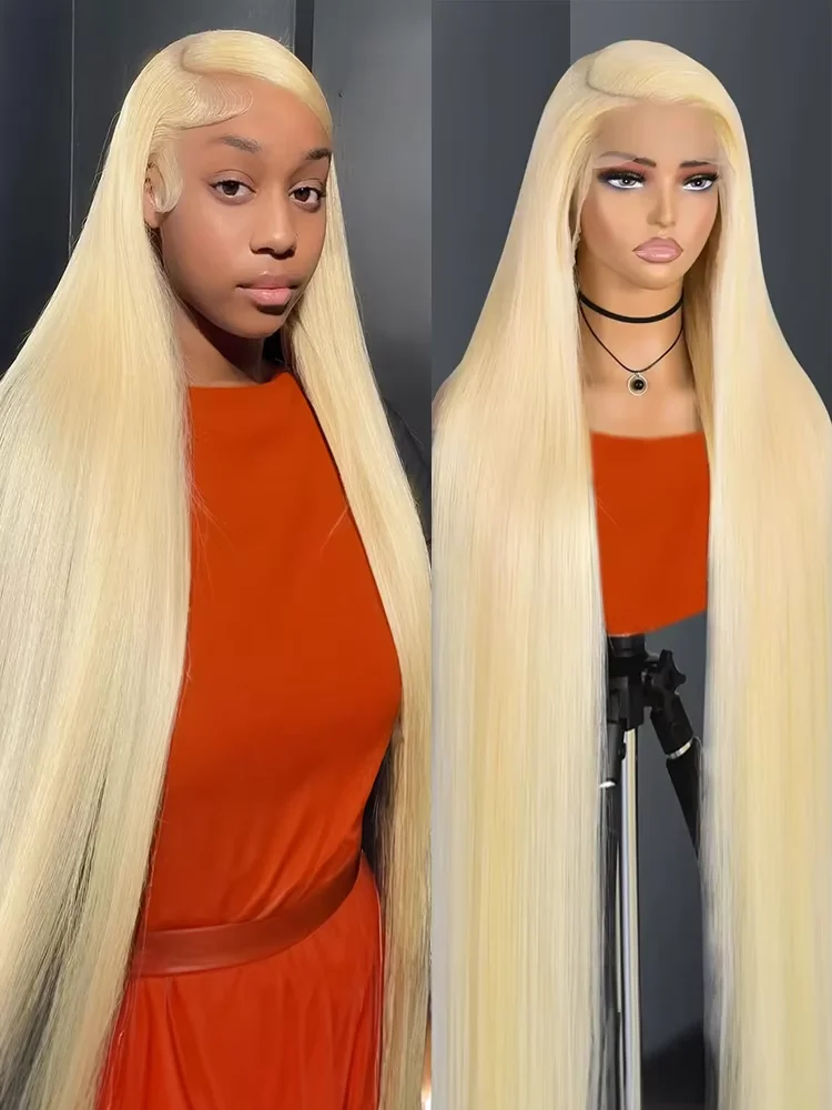 

220% Density 613 Blonde Colored Straight Frontal Lace Wigs 40 46 Inches Human Hair 13x4 13x6 HD Transparent Front Lace Wigs