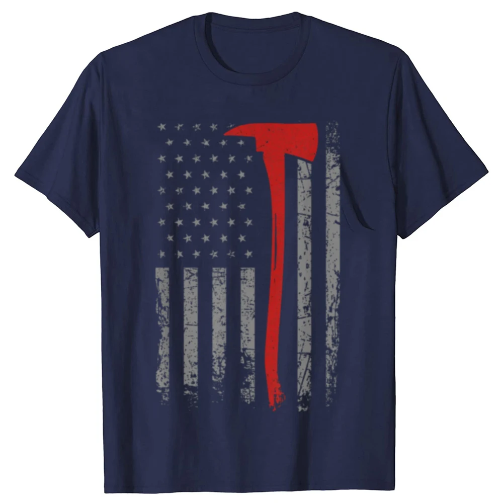 Funny Wildland Firefighter American Flag Red Line Fireman T-shirts Men Fashion Casual Tshirt 100% Cotton Loose Oversized T Shirt