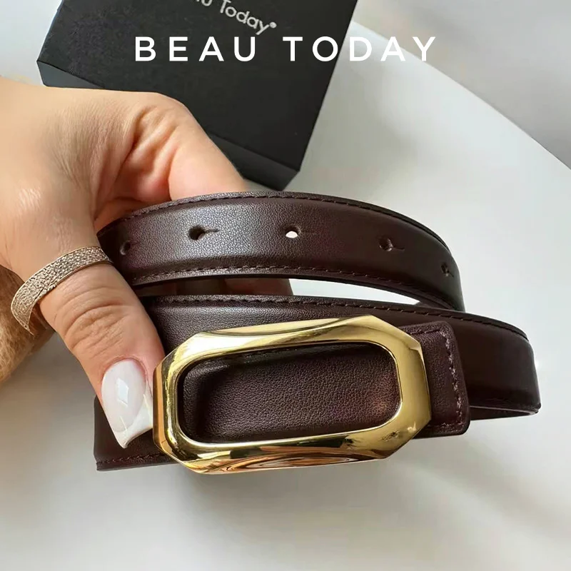 BEAUTODAY Casual Belts Women Genuine Cow Leather Metal Square Buckle Luxury Waistband Female Accessories Handmade 91112