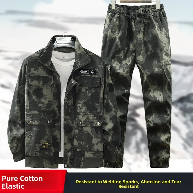 

Thiened Pure Cotton Workwear Set Spring Autumn Welding Auile Repair Anti-Scald Wear Resistant Dir Proof Cam...