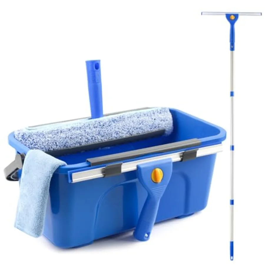 

Window Cleaning Kit with Bucket 3 Gallon 14" Window Squeegee and 15" Scrubber with 61" Long Handle Professional Window Washing