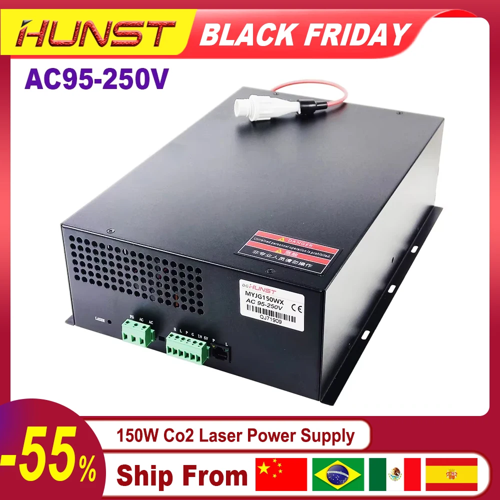 HUNST CO2 Laser Power Supply MYJG 150W Supports 95~250V Voltage and is Used for 130-150W Laser Engraving and Cutting Machines.