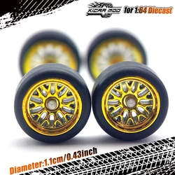 1/64 Model Car Wheels with Rubber Tires Branches Refitting Parts for Diecast Hot Wheels Mainline Matchbox Tomica D:11mm 1 Set