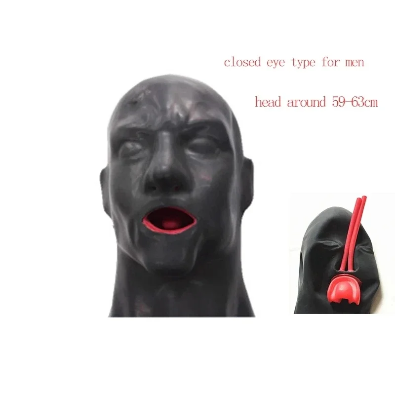 

Seamless 3D Latex Hood Fetish Long Nose Tube Red Teeth Gag Rubber Mask Open Closed Eye for Women (Head Around 58-63CM )