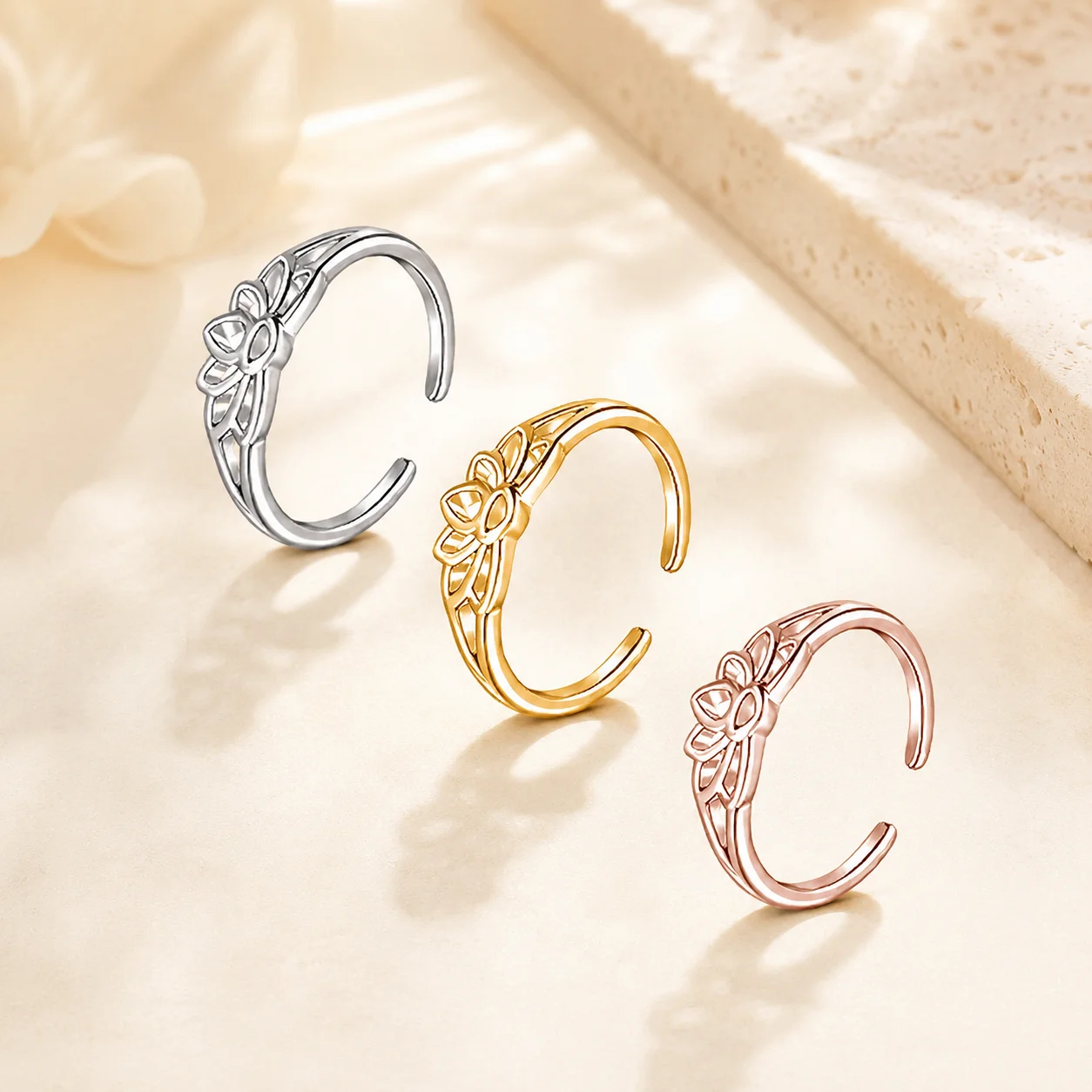 Stainless Steel Lotus Flower Toe Ring for Women Adjustable Open Foot Finger Ring Gold Silver Rose Summer Beach Jewelry Gift view 3