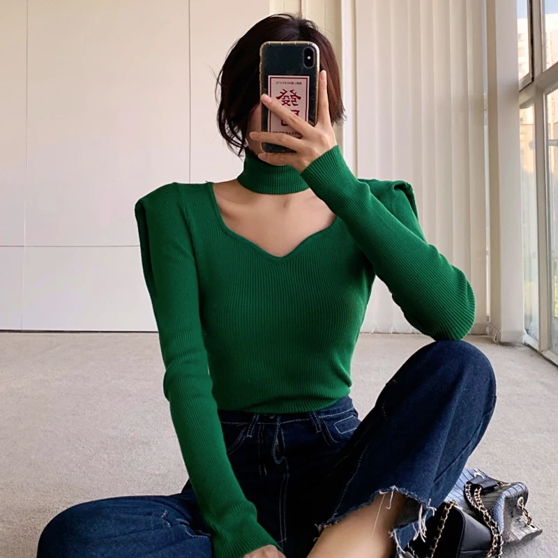YuooMuoo Chic Moda Top in maglia 2024 Nuovo Y2K Sciarpa al collo e pullover a maniche lunghe Maglioni Set a due pezzi Streetwear Lady Top