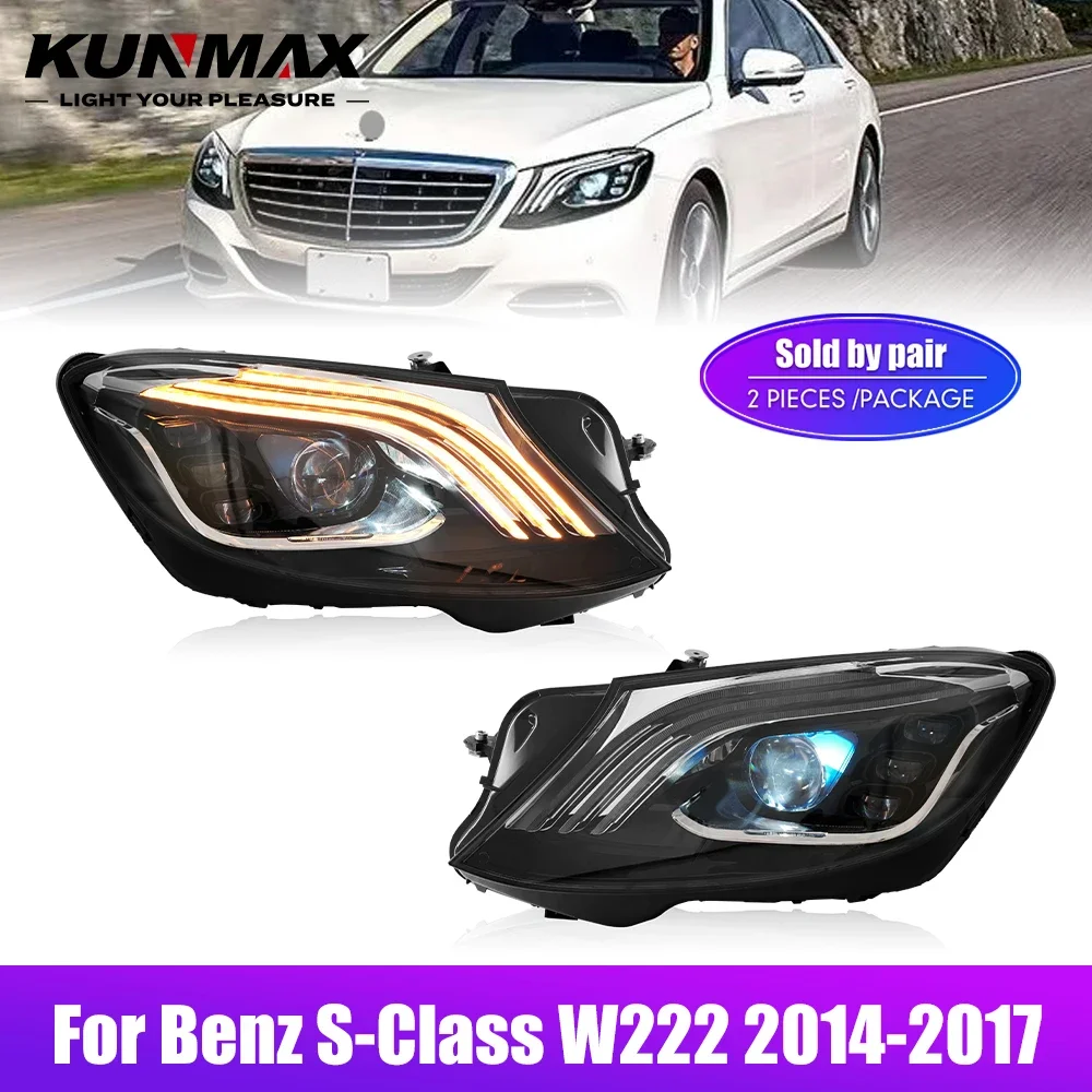 

Пара светодиодных автомобильных фар в сборе для Benz S-Class W222 2014-2017, фары DRL, тюнинговый сигнал Plug and Play, передняя фара