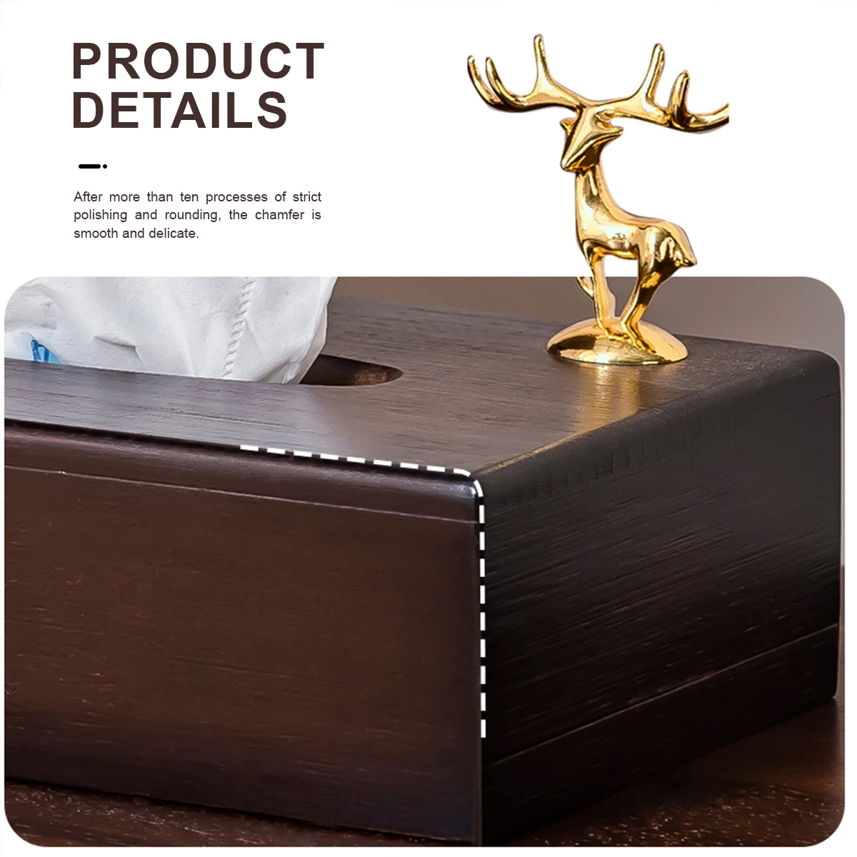 Bamboo Tissue Box Cover Rectangular,Hotel And Household Simple Style With A Gold Alloy Deer,Bamboo Tissue Box Napkin Box