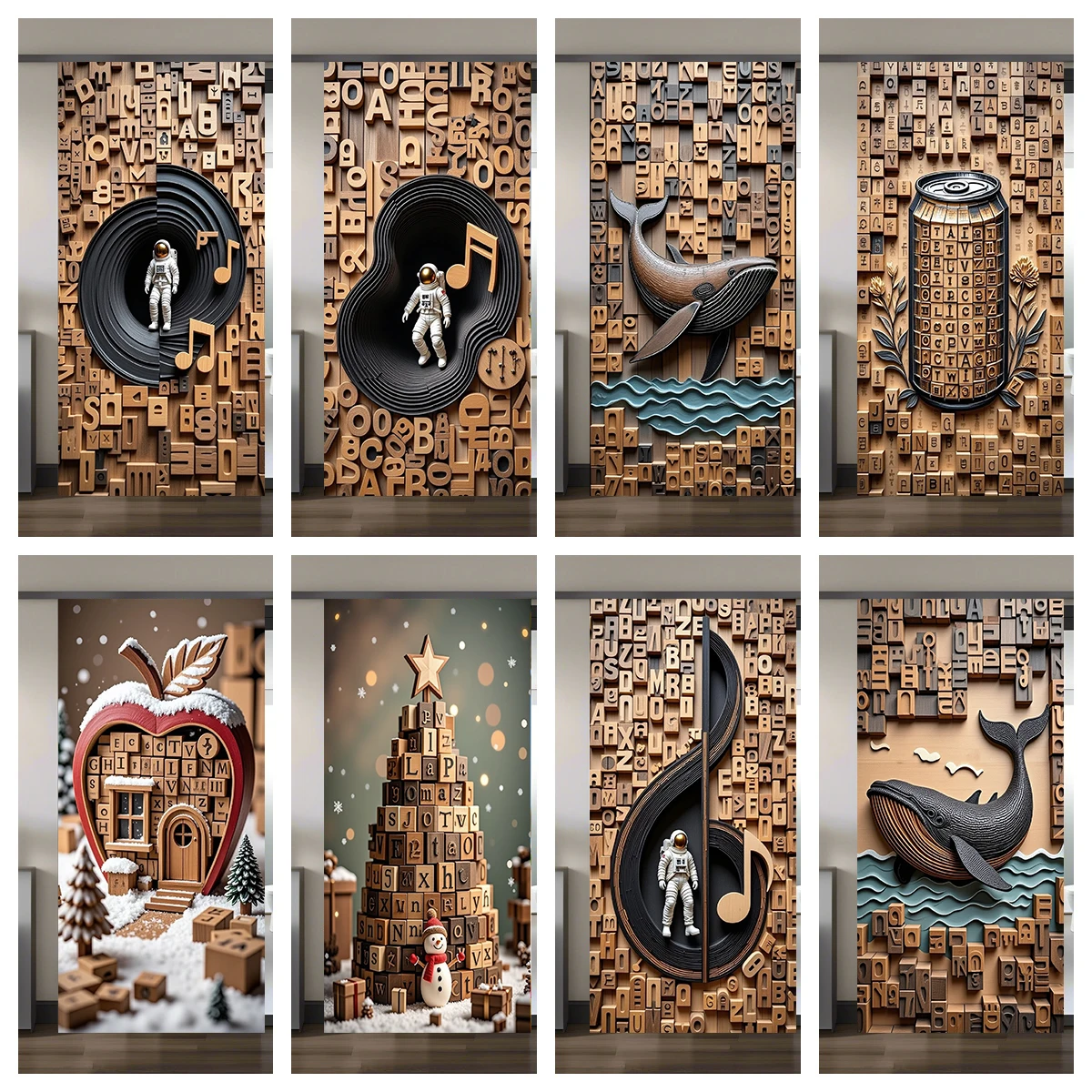 

Wooden-carved Astronaut Door Sticker - Self-Adhesive Waterproof Wall Decal for Home Holiday Party Closet Ornamental Stickers