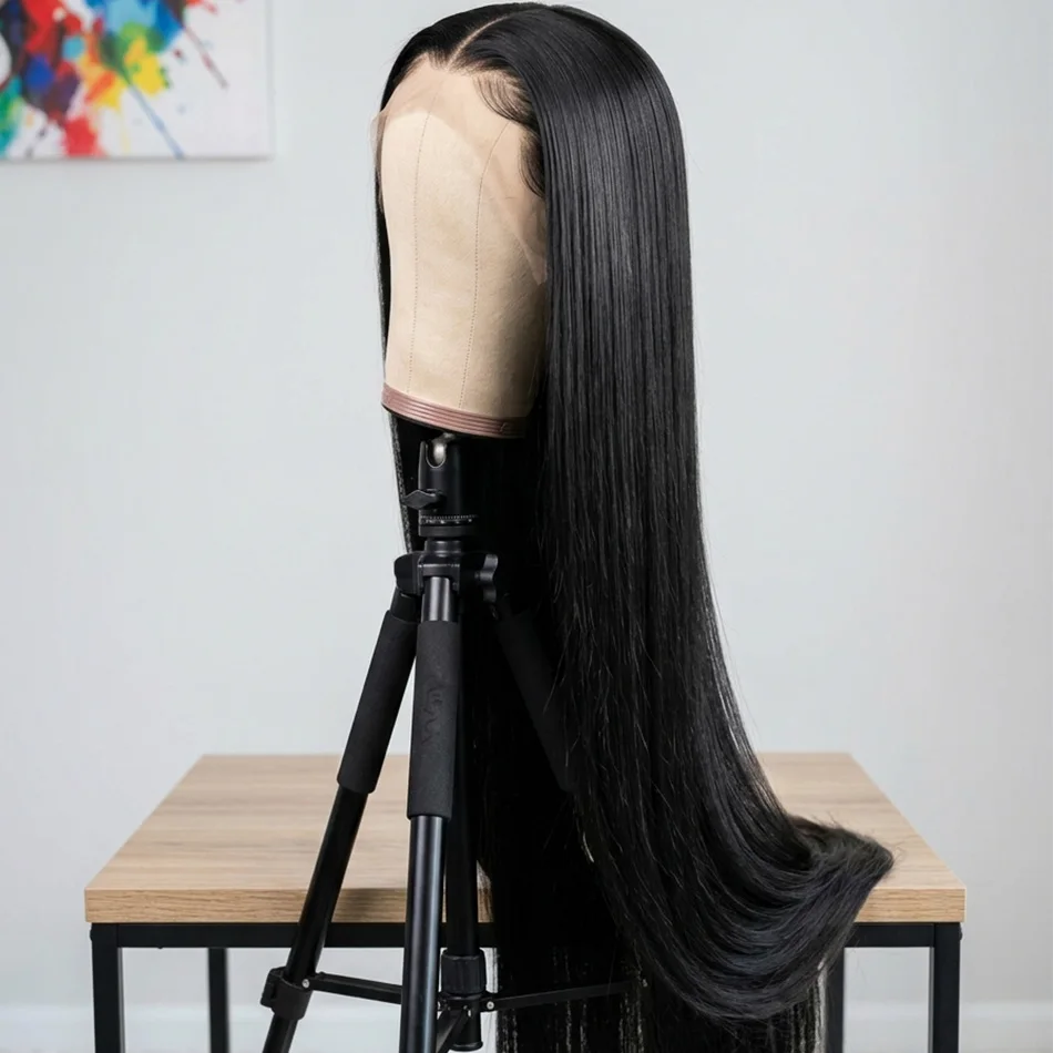 

40 Inch Extra Long 250% Density Natural Black 13x6 HD Lace Frontal Luxury Bone Straight Silky Soft 13x4 Remy Human Hair Wigs Pre Plucked Hairline Invisible Bleached Knots Wear and Go 5x5 Glueless Closure Thick Full Ends