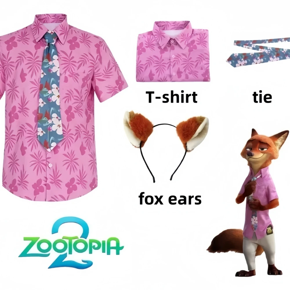Disfraz de Cosplay de Nick Wilde de Zootopia 2, Uniforme con Orejas de Zorro, Camisa, Corbata, Lápiz de Zanahoria, para Halloween, Carnaval, Fiestas y Juegos de Rol