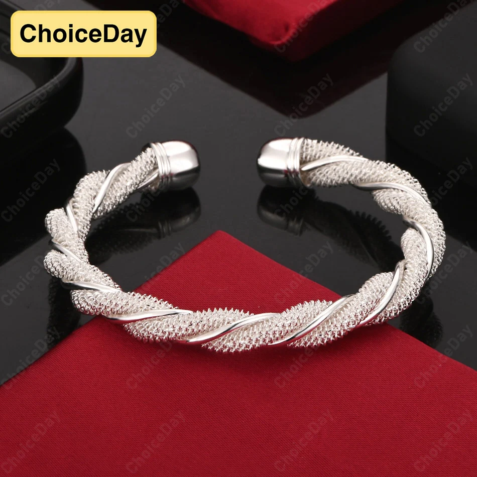 

ChoiceDay 925 Sterling Silver Open Charm Twisted Braided Round Bracelet Women's Fashion Jewelry Accessories Party