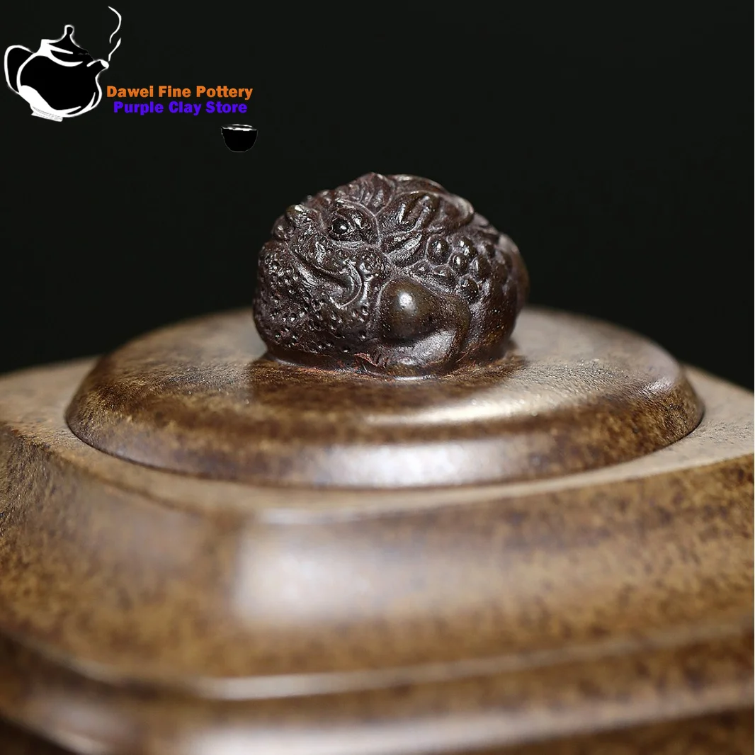 Yixing purple clay teapot, original ore, agarwood mud, golden toad, auspicious square teapot, Kung Fu Chinese tea set