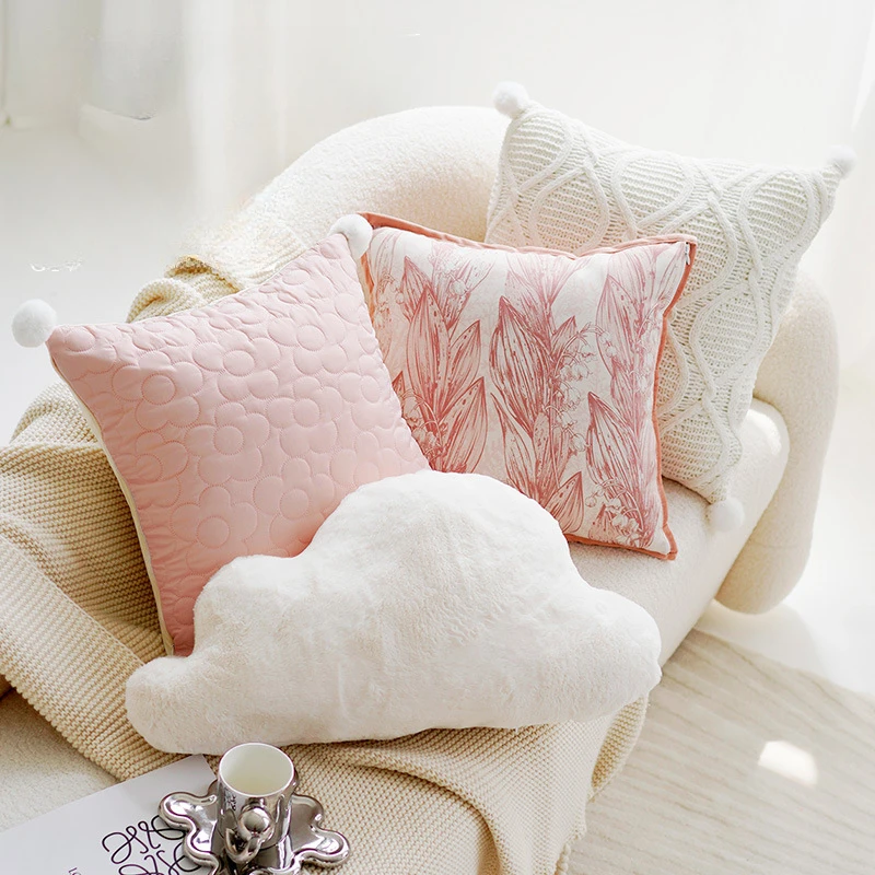 Pink Cushion Cover French Simple Creamy Sweet Small Fresh Soft High-end Bedroom Sofa Waist Home Hotel Decoration All-match 2023