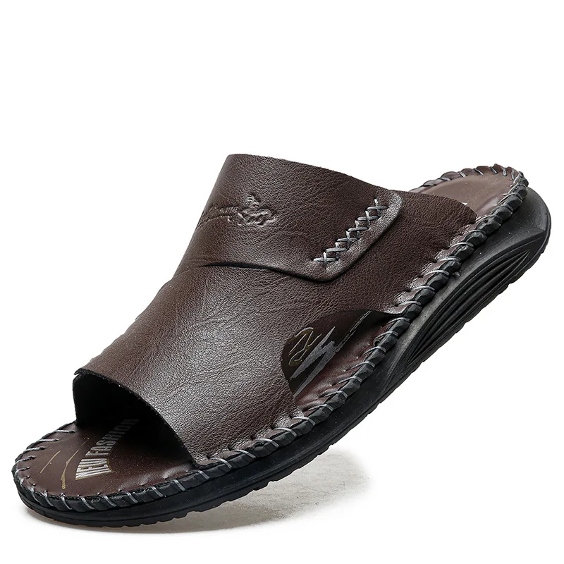 

Summer New Men's Handmade Stitched Soft Soled Slippers for Outerwear, Comfortable Texture, Casual Fashion, Sandals in Large Size