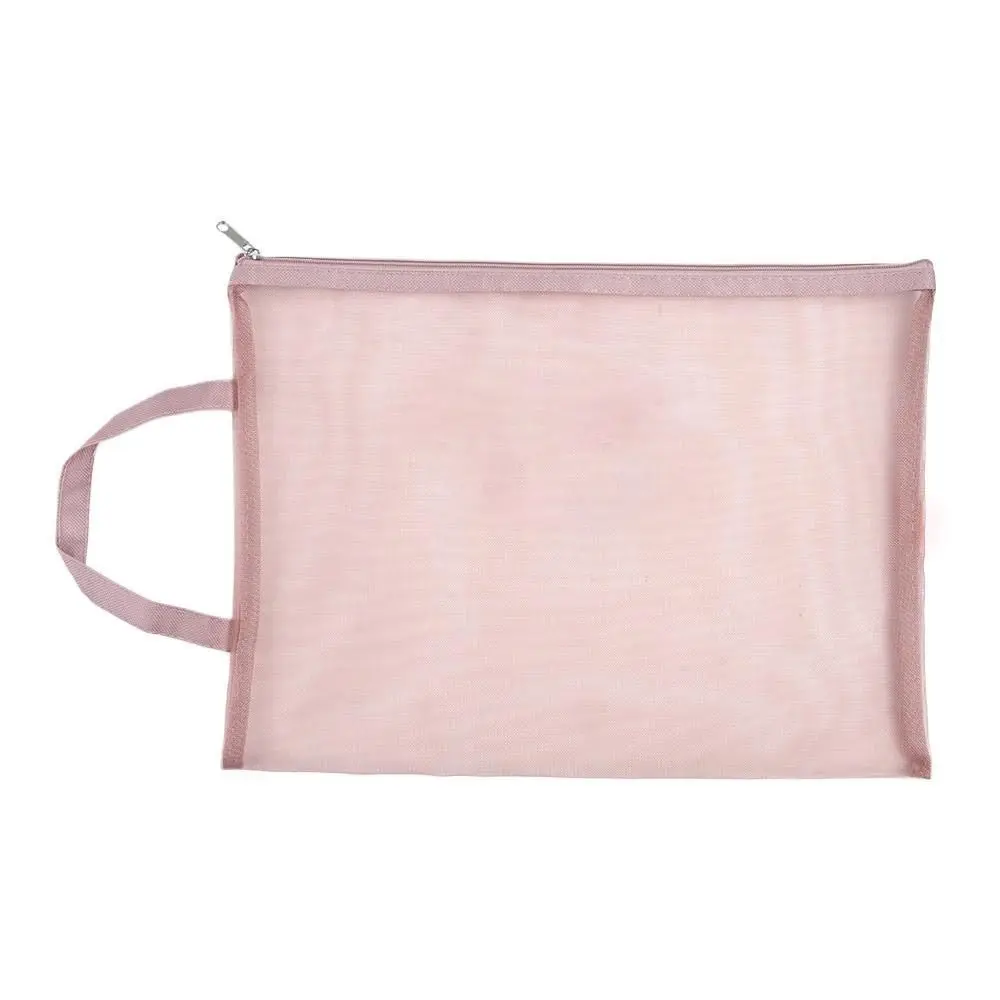 

A4 Mesh Zipper Pouch Simple Transparent ID Card Storage Handbag Portable Large Capacity Test Paper Files Bag Homework