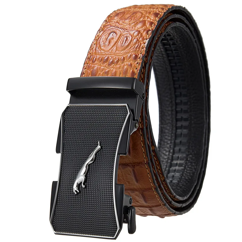 

3.5cm Genuine Leather Crocodile 3 Bone Pattern Belt New Business Men's High-Quality Travel Yellow Brown Automatic Buckle Belt