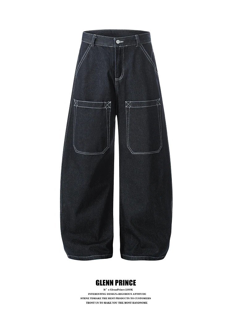 

Джинсы GPstudio в американском уличном стиле с множеством карманов, необычным дизайном и широкими прямыми штанинами, модные, брендовые, шикарные, для мужчин