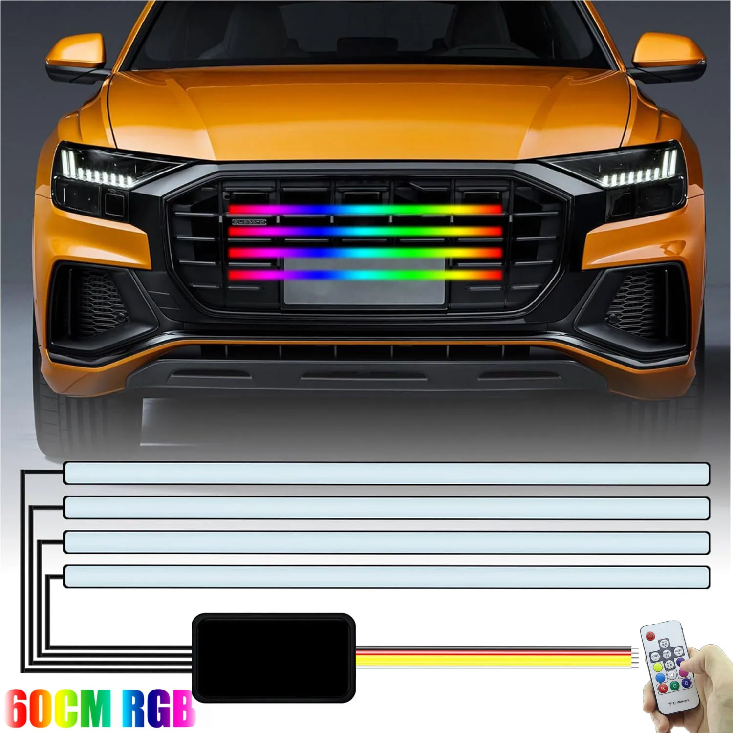 

Car Front Grille 4x24 inch LED Light kit, 4-in-1 RGB DRL, Car Brake, Steering And Warning Lights (4 PCS) Suitable For Cars SUV