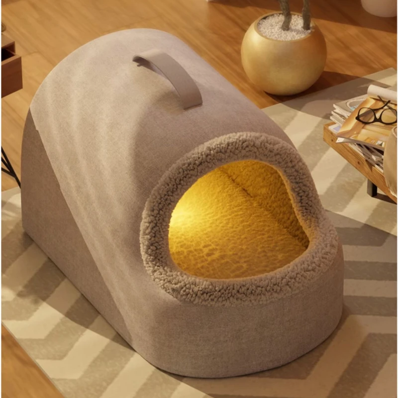 Snug Heated Cat Bed - Enclosed Design with Adjustable Temperature Control Plush Material for Cats' Comfort New Arrivals