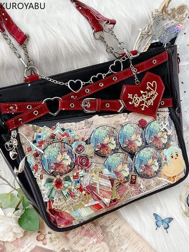 Japanese Y2k Bag Large Capacity Transparent Pain Layer Crossbody Bag Love Chic Chain Ulzzang Shoulder Bag 2024 Bolsos De Hombro