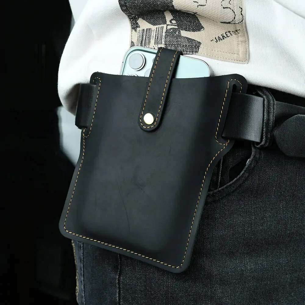 Bumbag Crazy Horse Leather Retro Phone Waist Bag Ultra-thin Men's Belt Hanging Outdoor Sports Phone Bags Anniversary Gifts view 2