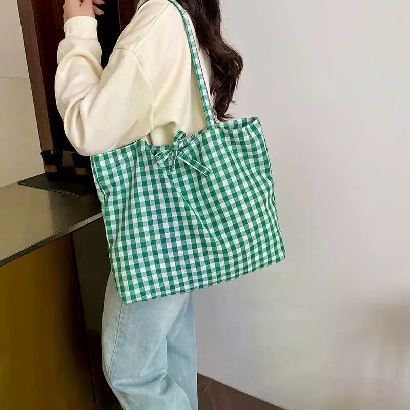Korean Retro Trendy Plaid Shoulder Bag Versatile Simple Commuting Underarm Bag Large Capacity Shopping Bag Student Handbags