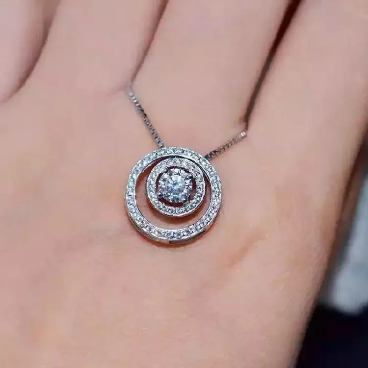 

New Arrival Fashion 100% 925 Sterling Silver Jewelry Crystal 2pcs Round Female AAA Zircon Pendant Necklaces Women Gifts