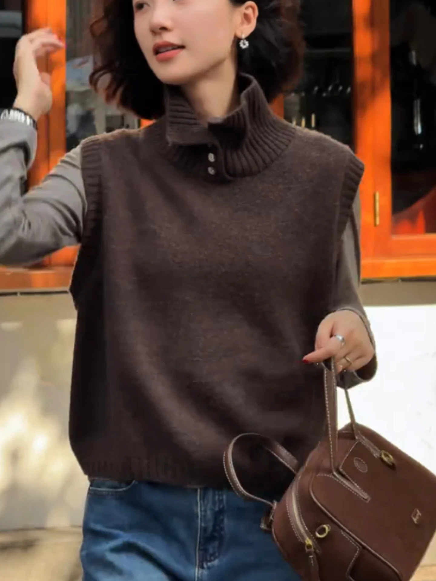 

Модный вязаный жилет, однотонный повседневный пуловер, дизайн Sense, осенне-зимний женский тюнер в стиле ретро, многослойный модный топ