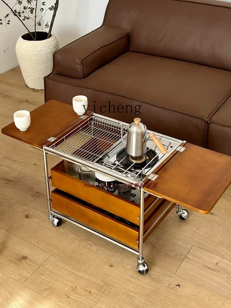 

XL medieval coffee table balcony surrounding stove brewing tea outdoor movable wheeled tea cabinet multi-functional cart