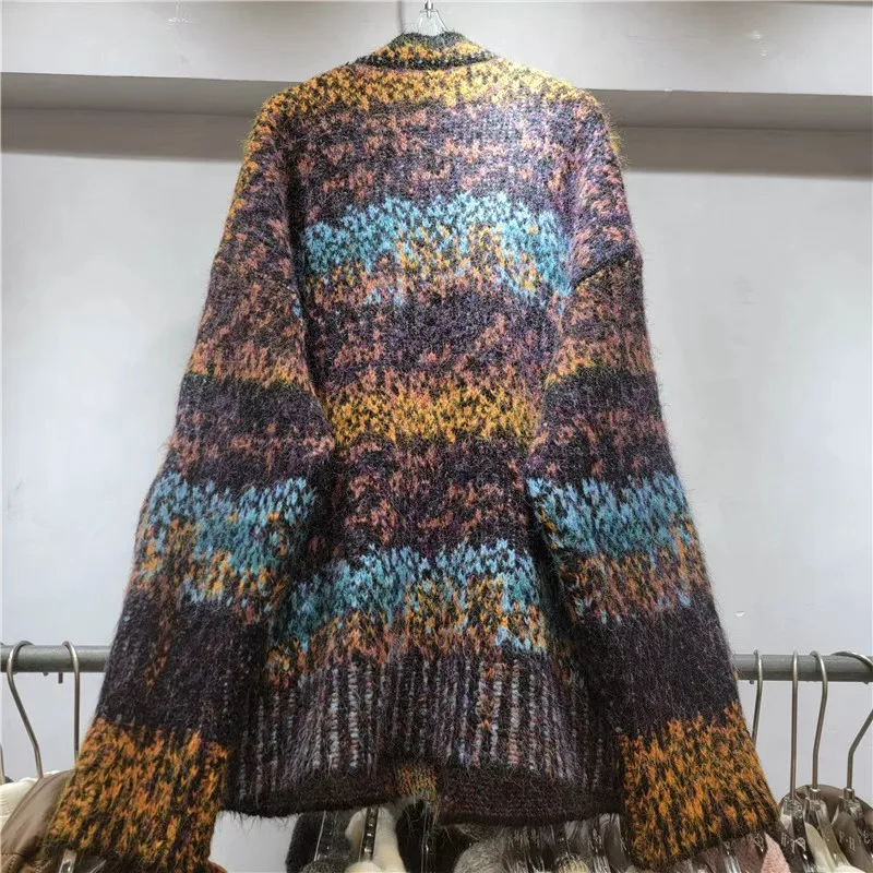 

Элегантный свитер с v-образным вырезом, осень 2021, новый корейский стиль, кардиганы с кисточками и карманами, вязаный свободный топ в стиле ретро, свитера для женщин