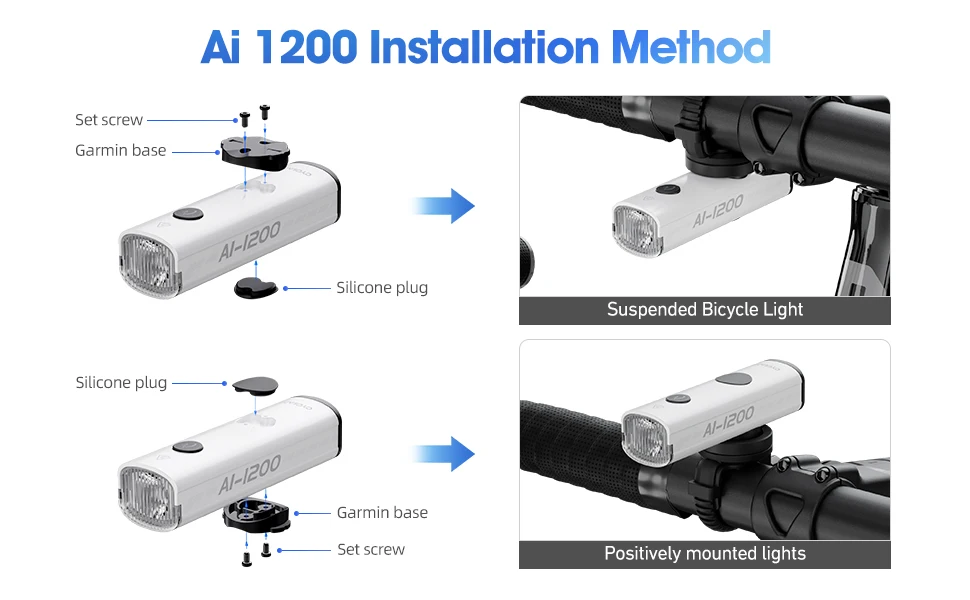 CYCLAMI AI-1200 Bike Headlight MTB Road Bicycle AI 1200 Lumens Front Lamp Night Cycling Portable Flashlight Black Tail Light
