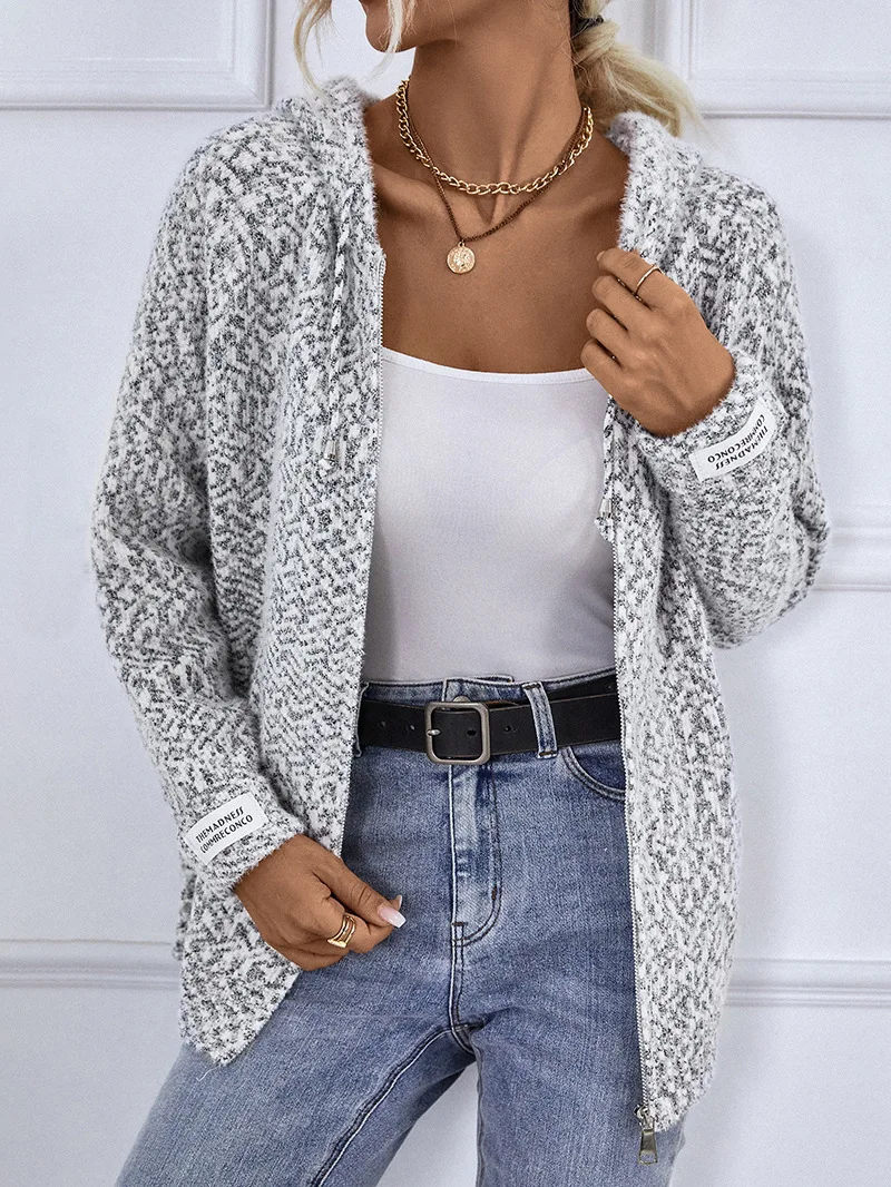 4 Colors Long Sleeves Cardigan Soft Sweater With Hooded Speckle Front Zipper Loose Knitwear Autumn Women Knitted Outstreet Coat