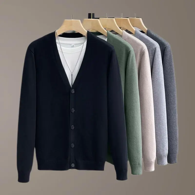 

Men's Knitted V-Ne Cardigan Casual Busin Pure Color Sweater Jaet Spring Autumn Versatile Comfortable Breathable