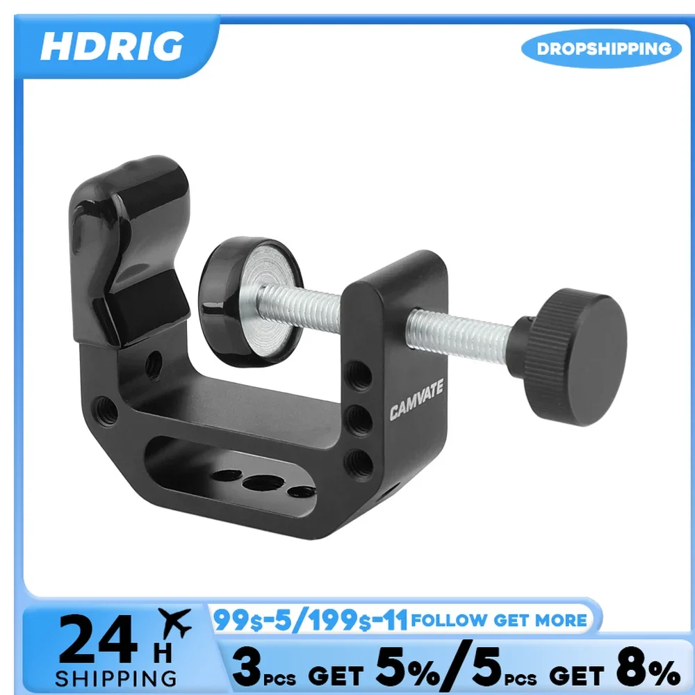 HDRIG Universal C-Clamp Aluminum Support Clamp Desktop Mount Holder Stand with 1/4inch-20 & 3/8inch -16 Metal Female Socket