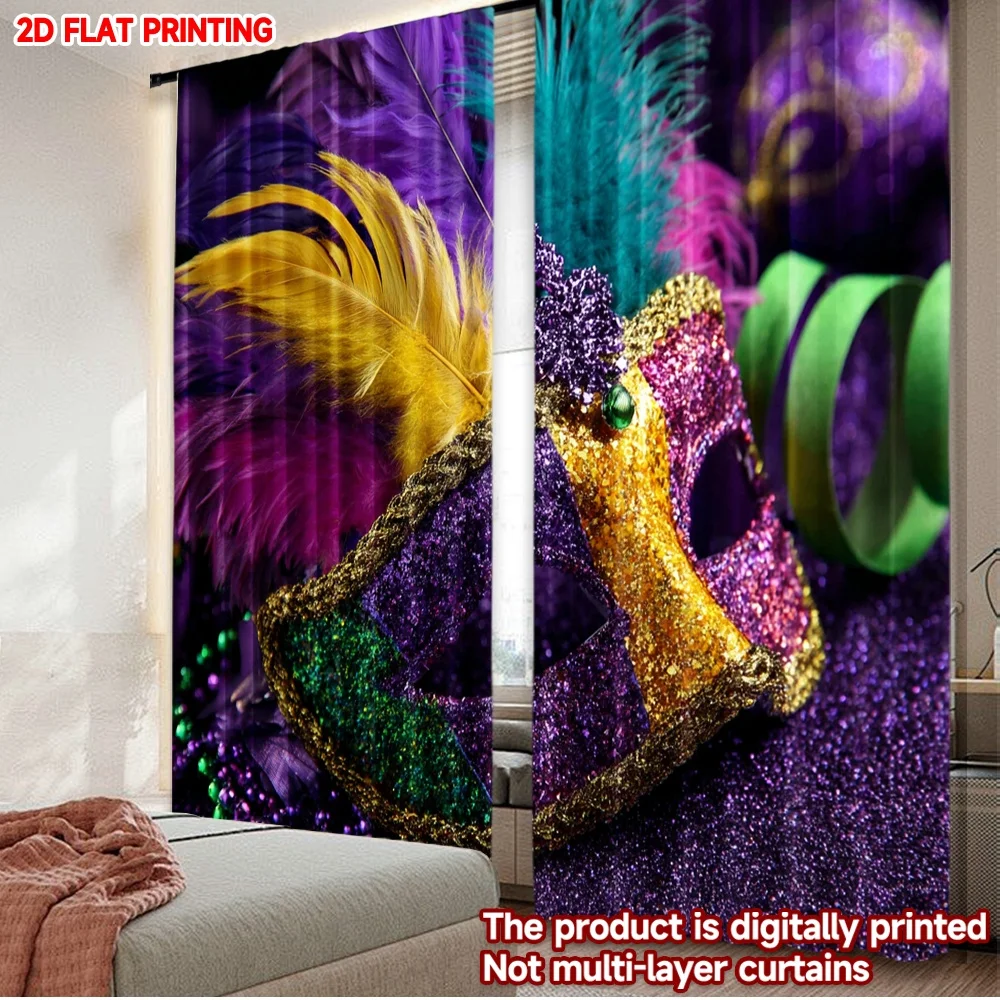 2D flat printing 2pcs Curtain Window Treatment Curtains Mardi Gras Glitter Mask(1) Digital Printed Polyester Drapes All Season