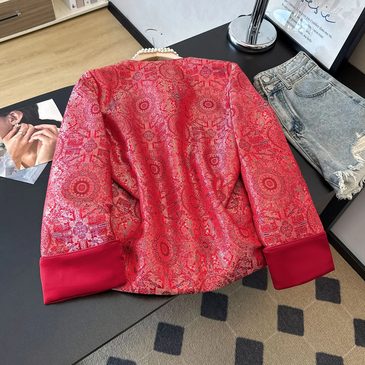 New Chinese Style Autumn Winter Elegance Tang Suit Cotton Jacket Women's Long Sleeve Embroidered Heavyweight Floral Patterned