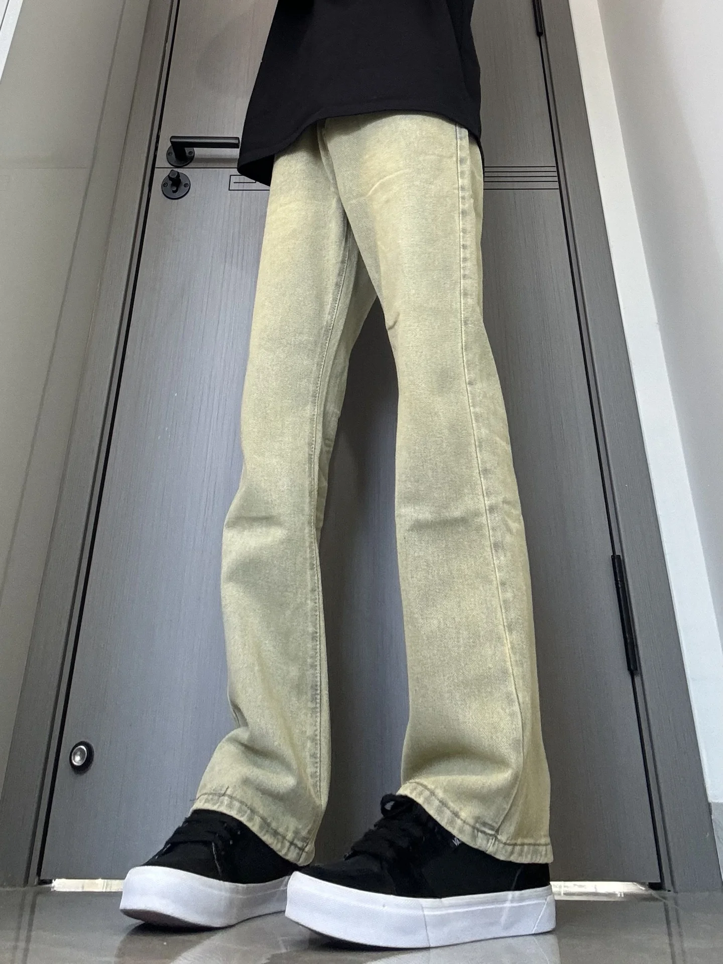 

High Waist Straight Leg Jeans Men's plus Size American Retro Vibe High Street Slim Fit Yellow Mud Color Flared Trousers