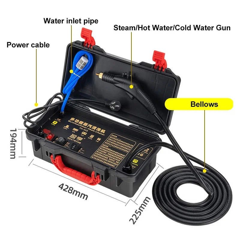 110/220V 3000W High Temperature Steam Cleaner English Panel Alkaline Disinfection Cleaner for Air Conditioning Kitchen Hood Car