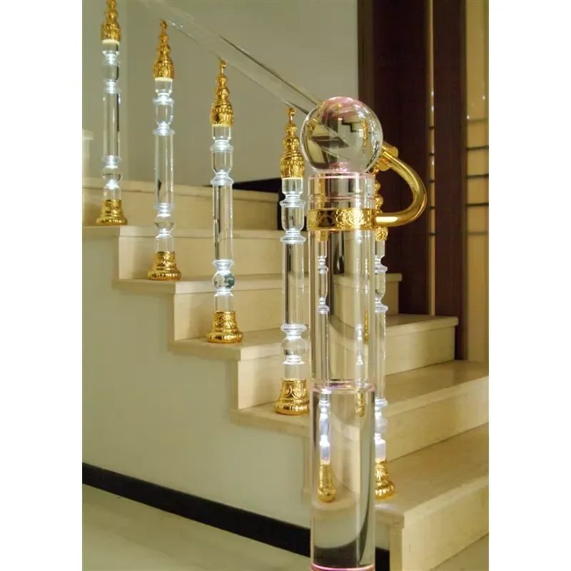 Modern Design Crystal Glass Balusters Indoor Stairs Handrail Designs for Villa and Hotel Stair Decoration