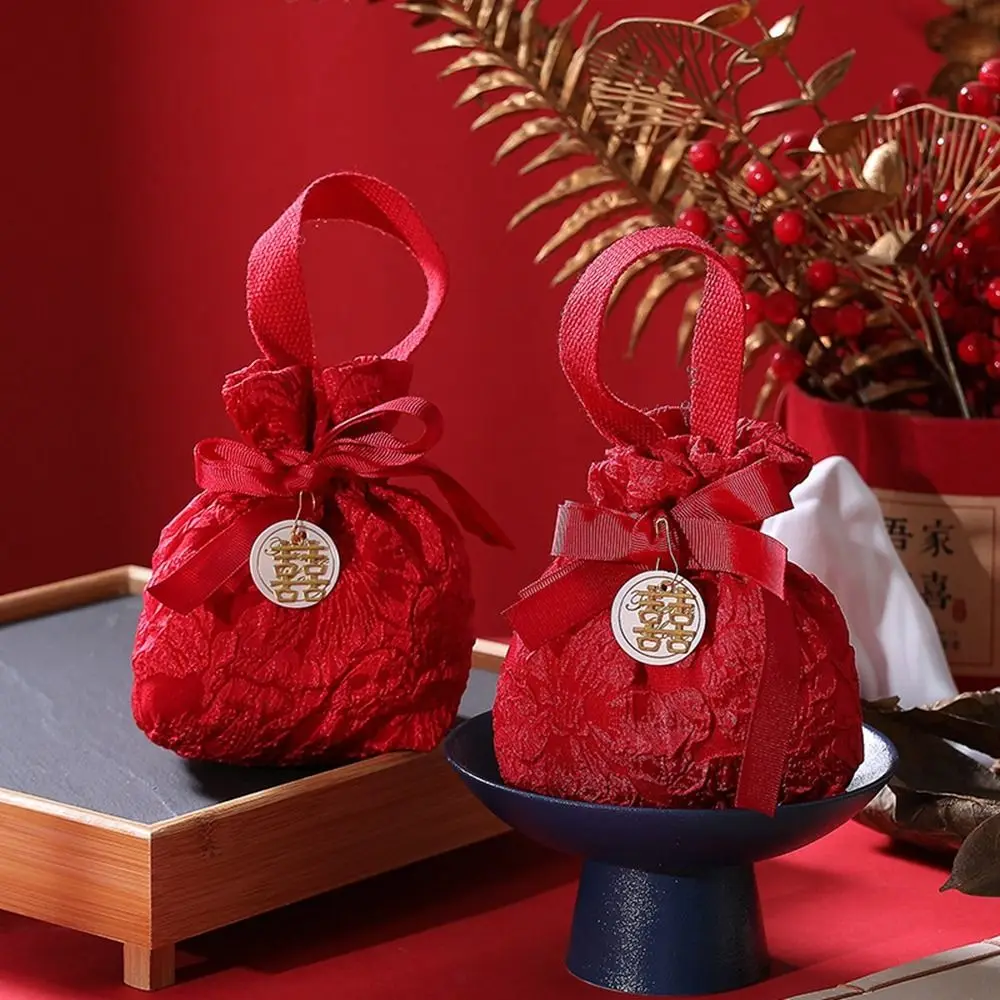 Bowknot Red Handbag New Year Drawstring Bag Korean Style Large Capacity Festive Sugar Bag Dragon Year Tote Bag view 5