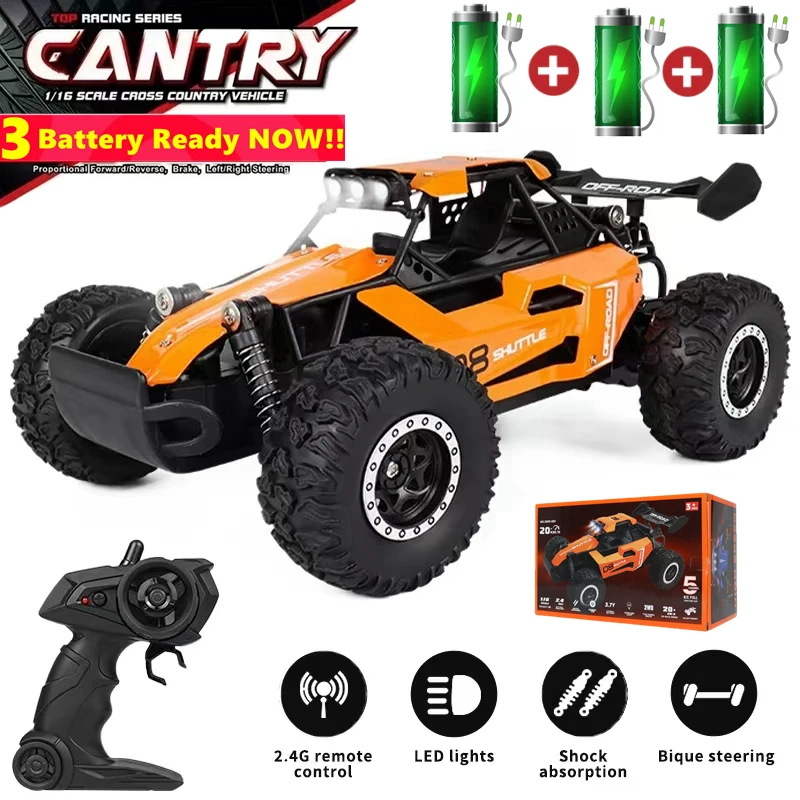 Radio 1:16 Model RC Car With LED Lights 2WD Off Road Remote Control Racing Drift Climbing Vehicle Cars Toys Gifts for Boys Girls